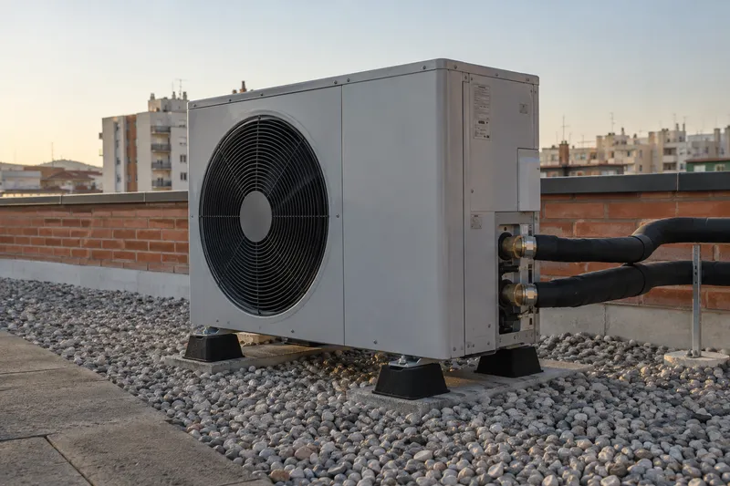 Bomba de calor aire-agua en una azotea con grava