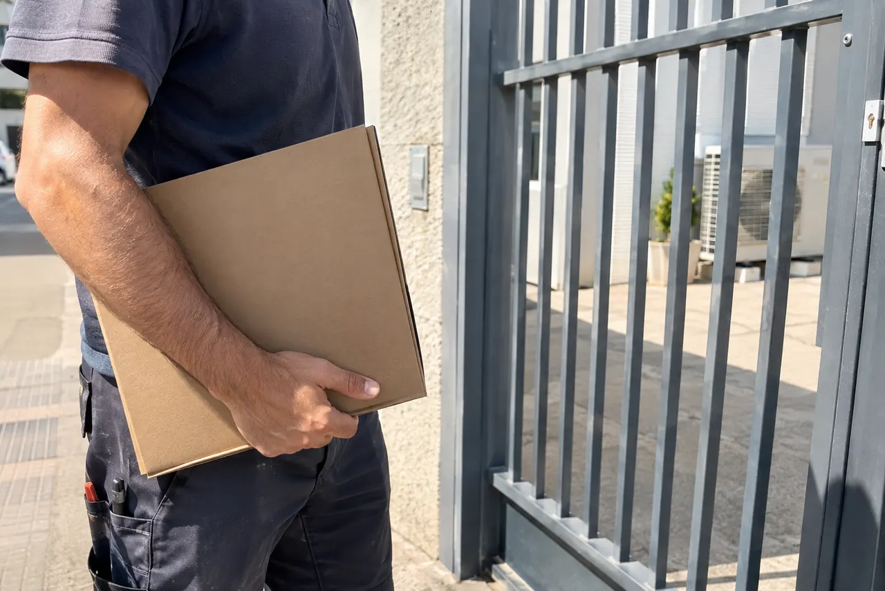 Carpeta de documentación junto a una puerta metálica Carpeta de documentación junto a una puerta metálica